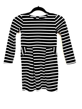 Girls' Black & White Striped Long Sleeve Dress with Pockets H&M